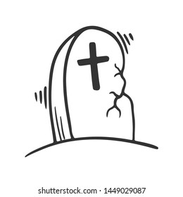 Grave with cross. Vector concept in doodle and sketch style. Hand drawn illustration for printing on T-shirts, postcards. Icon and logo idea.