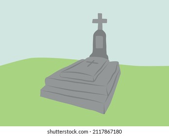 Grave with the cross. Vector illustration isolated on background. 