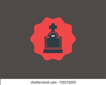 The Grave of death (dead people) with RIP text and the cross on top on the red circle in the dark grey background for Halloween's day theme.