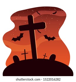 Grave design, Halloween holiday horror scary celebration autumn dark and party theme Vector illustration