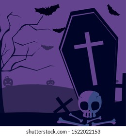 Grave design, Halloween holiday horror scary celebration autumn dark and party theme Vector illustration