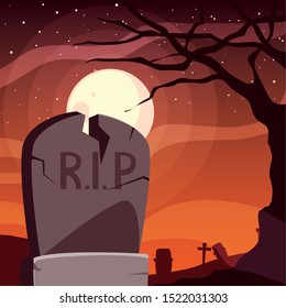 Grave design, Halloween holiday horror scary celebration autumn dark and party theme Vector illustration