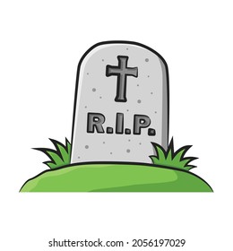 Grave in drawing style isolated vector. Halloween cartoon on white background.