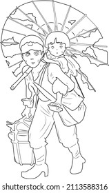 grave of the fireflies vector outline illustration