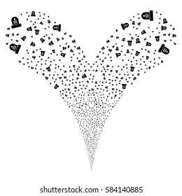 Grave fireworks stream. Vector illustration style is flat black iconic symbols on a white background. Object double fountain made from random pictographs.