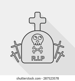 grave flat icon with long shadow, line icon