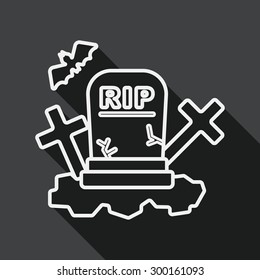 grave flat icon with long shadow, line icon
