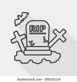 grave flat icon with long shadow, line icon