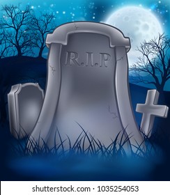 A grave in a graveyard cemetary spooky Halloween background