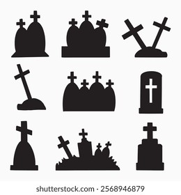 grave halloween silhouette hand drawn illustrations