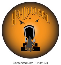 Grave and hand,  bat for Halloween symbol, vector illustration