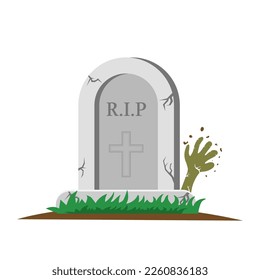 Grave   hand zombie  Halloween concept  Gravestone   arm dead man  Spooky   scary  Zombie gets out the grave  Vector image