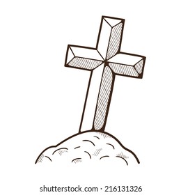 Grave hill cross monument. Halloween design element. Eps 10 vector illustration.