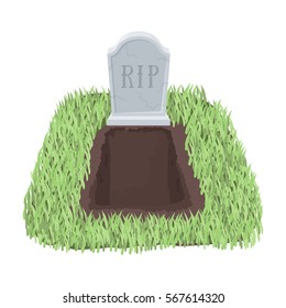 Grave icon in cartoon style isolated on white background. Funeral ceremony symbol stock vector illustration.