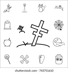 Grave icon , Christian Cross Halloween icon. Set of Halloween icons on white background