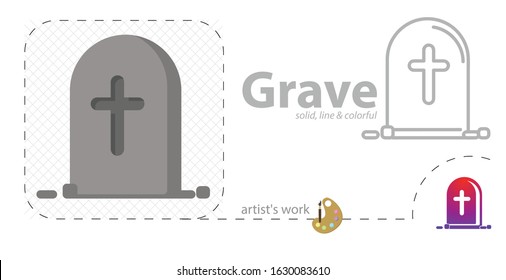Grave Icon, Death vector flat illustration, solid, line icon