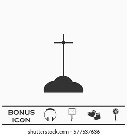 Grave icon flat. Black pictogram on white background. Vector illustration symbol and bonus button