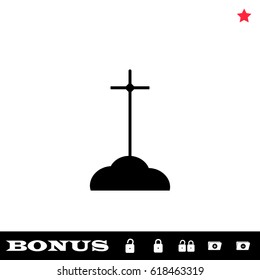 Grave icon flat. Black pictogram on white background. Vector illustration symbol and bonus button open and closed lock, folder, star