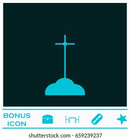 Grave icon flat. Blue pictogram on dark background. Vector illustration symbol and bonus icons