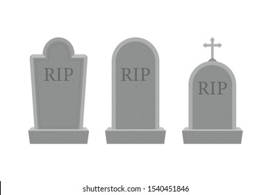 Grave icon flat design. Old gravestone with cracks. Ancient RIP. Vector stock illustration.