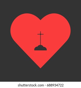 Grave icon flat. Simple pictogram on heart background. Vector illustration symbol