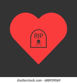 Grave icon flat. Simple pictogram on heart background. Vector illustration symbol