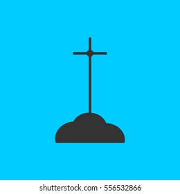 Grave icon flat. Simple vector black pictogram on blue background