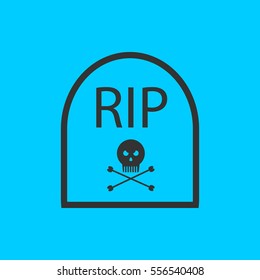 Grave icon flat. Simple vector black pictogram on blue background