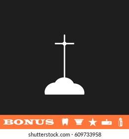 Grave icon flat. White pictogram on black background. Vector illustration symbol and bonus button tooth, vase, star, mirror, bottle