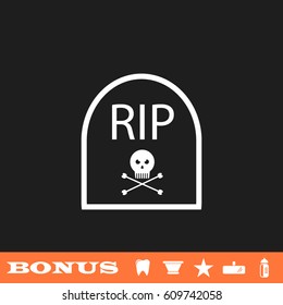 Grave icon flat. White pictogram on black background. Vector illustration symbol and bonus button tooth, vase, star, mirror, bottle