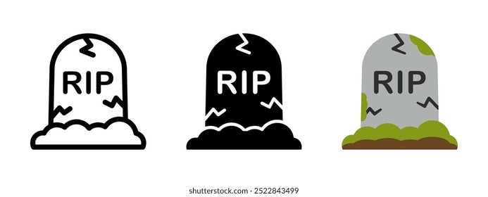 Grabesymbol. Grabstein RIP-Beschriftung, Vektorgrafik. Gedenkstein für den Friedhof. Totes Piktogramm. Halloween Grab Schrein Zeichen. Grab Kopfstein Denkmal Symbol. Todeskonzept. Spukhafte Krypta.