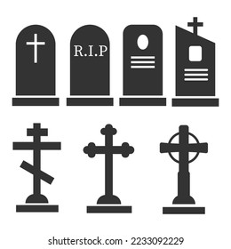 Grave icon. Memorial monument set background vector ilustration.