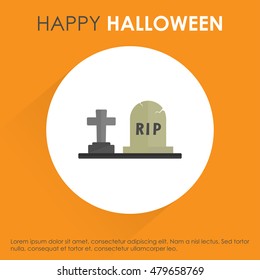 Grave icon. Orange shadow background with typography. Halloween Greeting card vector background. Party background template. Vector illustration