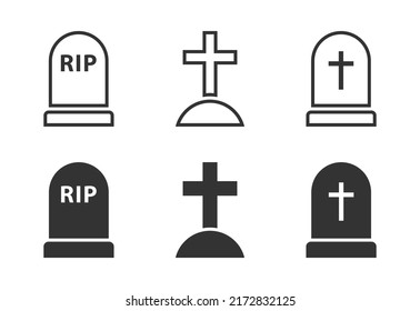 Grave icon set. RIP Gravestone icons. Vector illustration.