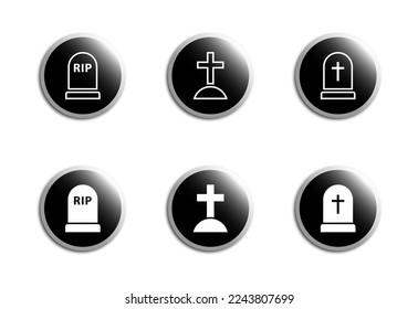 Grave icon set. RIP Gravestone icons. Vector illustration.