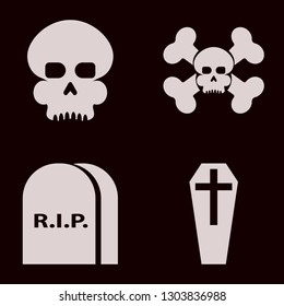 grave icon set with skull, skull bones and coffin vector illustration