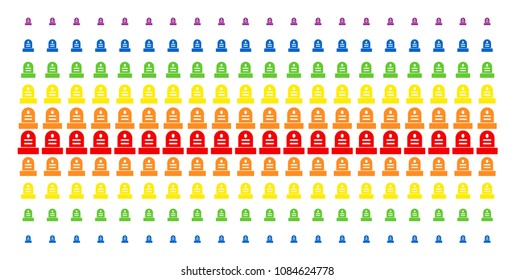 Grave icon spectrum halftone pattern. Vector objects arranged into halftone array with vertical rainbow colors gradient. Designed for backgrounds, covers, templates and abstract effects.