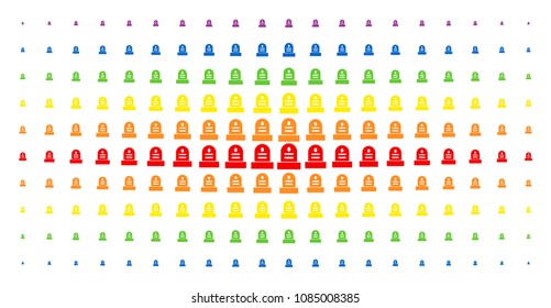 Grave icon spectrum halftone pattern. Vector grave shapes are organized into halftone array with vertical spectral gradient. Designed for backgrounds, covers, templates and abstract concepts.