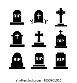Grave icons set. Black on a white background