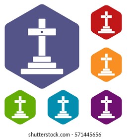 Grave icons set rhombus in different colors isolated on white background