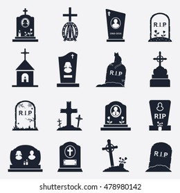 Grave icons set. Vector illustration.