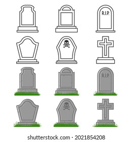 Grave icons vector cartoon set isolated on a white background.