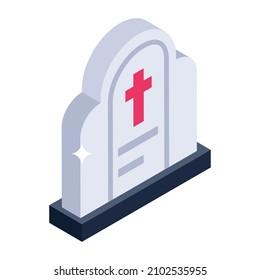 Grave in isometric icon, trendy vector 

