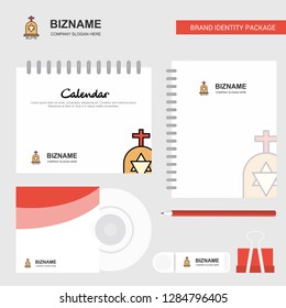 Grave Logo, Calendar Template, CD Cover, Diary and USB Brand Stationary Package Design Vector Template