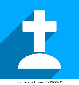 Grave long shadow vector icon. Style is a flat grave iconic symbol on a blue square background.