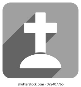Grave long shadow vector icon. Style is a flat grave iconic symbol on a gray square background.