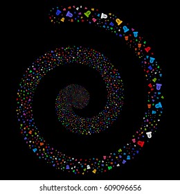 Grave magic portal spiral. Vector bright multicolored scattered symbols.