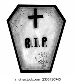 Grave marker R.I.P.hand drawn in halloween day , isolated on white,vector illustration EPS 10