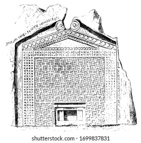 Grave of Midas, Rock-cut, vintage engraving.