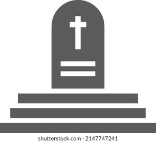 Grave monument with cross symbol. Cemetery black icon